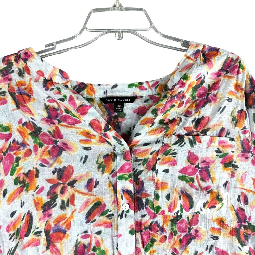 Zac & Rachel Top Women's XXL Floral Long Sleeve Ruffle Neck Button Down Casual